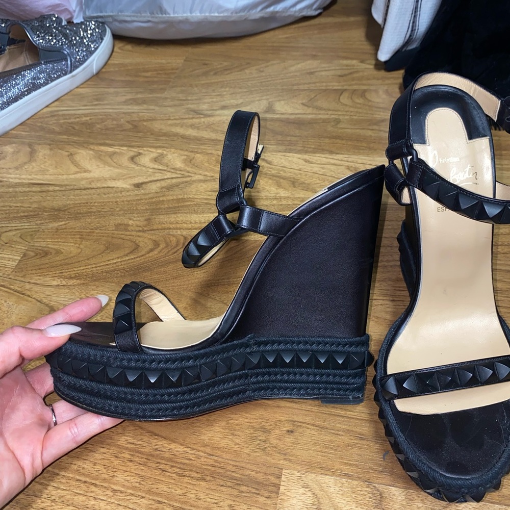 Christian louboutin black espadrilles wedges